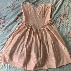 Strapless Pink bow 80s Gunne Sax Dress